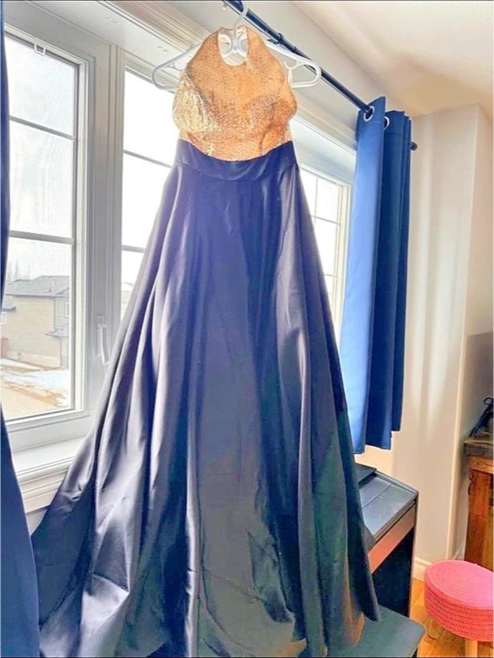 Sequin Bodice Maxi Dress in Black & Gold Like New